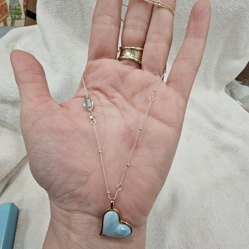 Dune Silver Necklace with Blue Heart Pendant - Picture 3 of 10